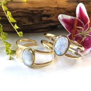 NWT Baizaar Moonstone Cabochon Brass Cuff